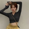 Hot Girl crop top POLO collar long-sleeved T-shirt for women's autumn wear, new fashionable design sense, short and fitted top for women details Picture